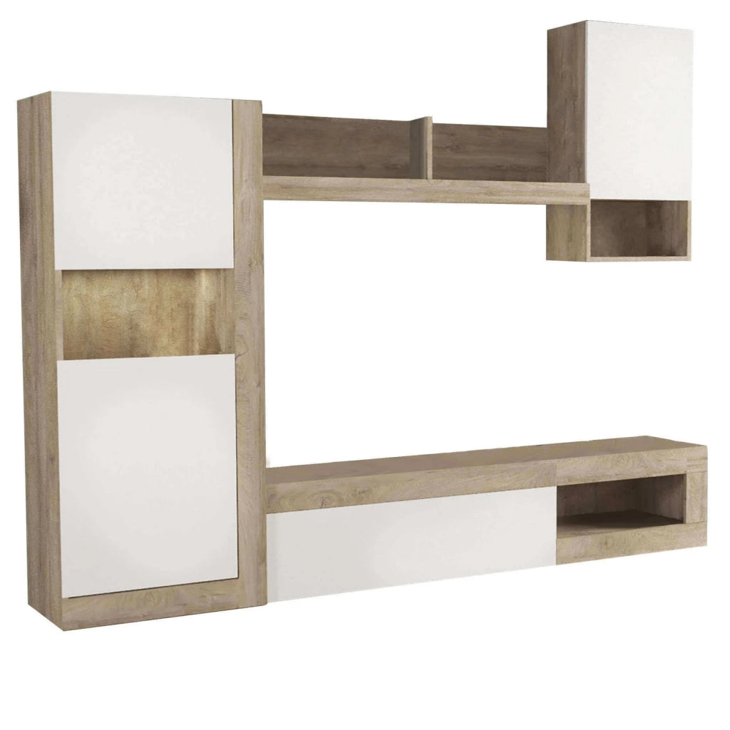 Parete attrezzata soggiorno di colore Bianco e Rovere chiaro mod. Roomy
