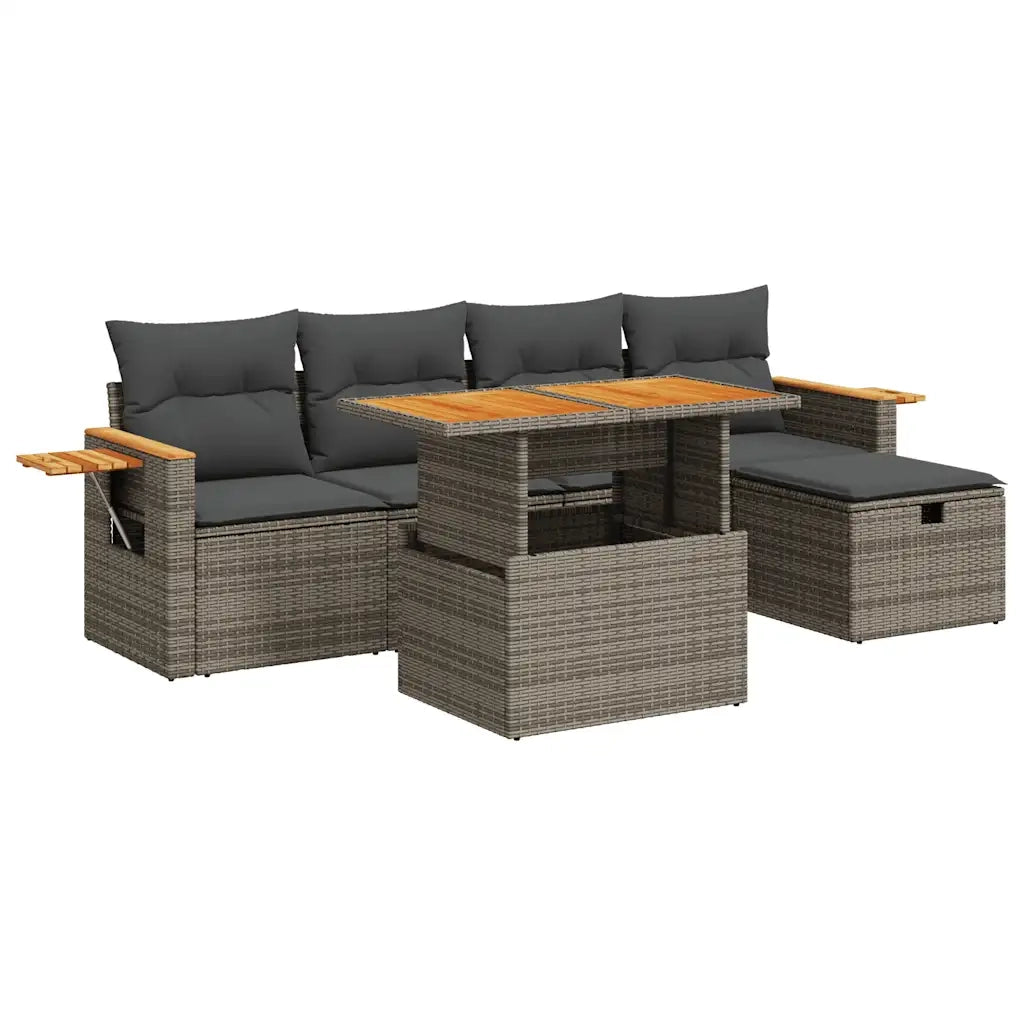 Set Divano da Giardino 6 pz con Cuscini Grigio in Polyrattan 3328131