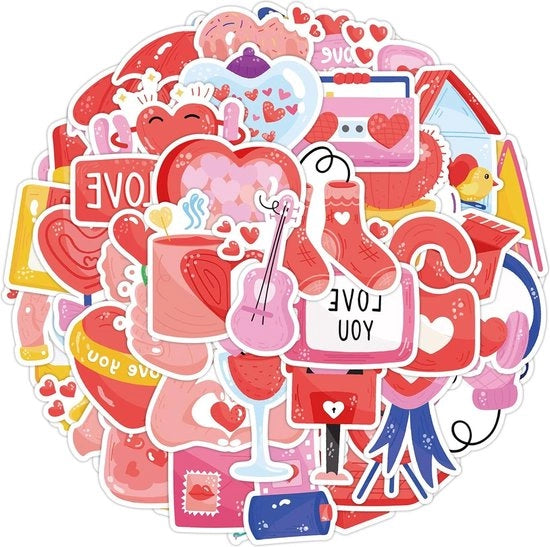 Sticker rossi cuore - Set di 50 pezzi - Sticker d'amore per scrapbooking e altro - Sticker per bottiglie d'acqua e laptop - Sticker vinili per oggetti Preppy .