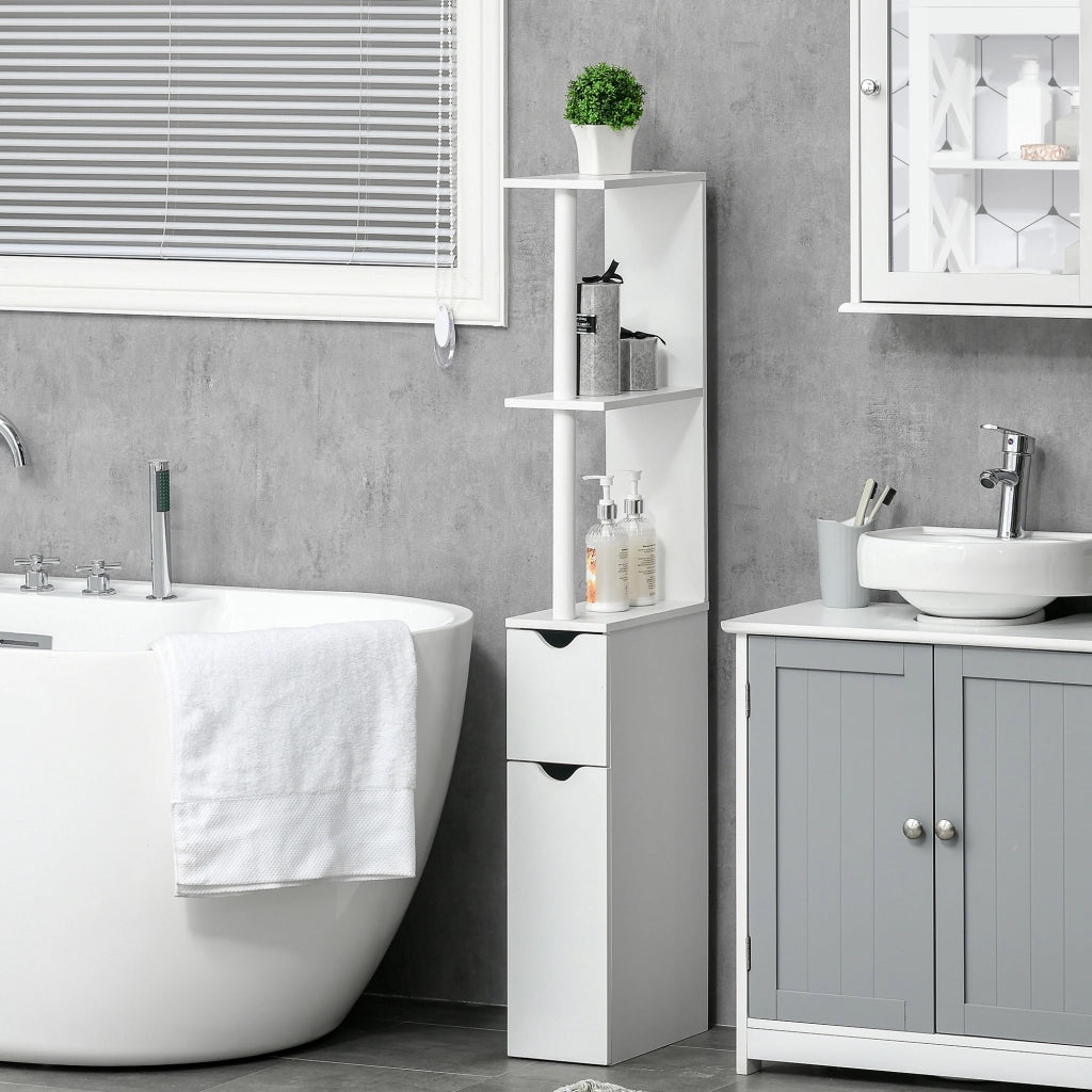 Armadietto Bagno con Ante e Ripiani Aperti ¨C Zephmum ¨C Bianco 15.2x29.8x118 cm