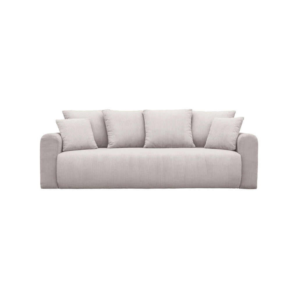 Divano letto in velluto a coste con contenitore, 3 posti, beige grigio