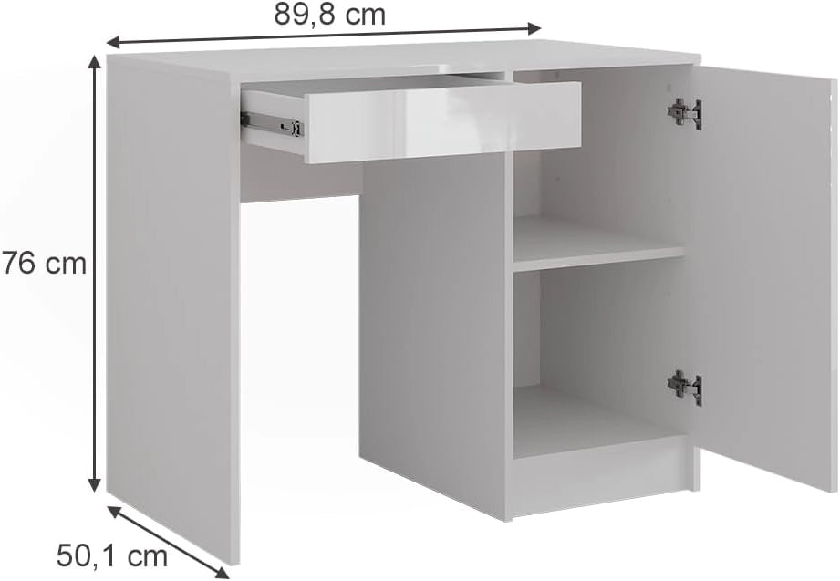 Tavolo da toeletta Sherry, Bianco/bianco lucido, 89.8 cm