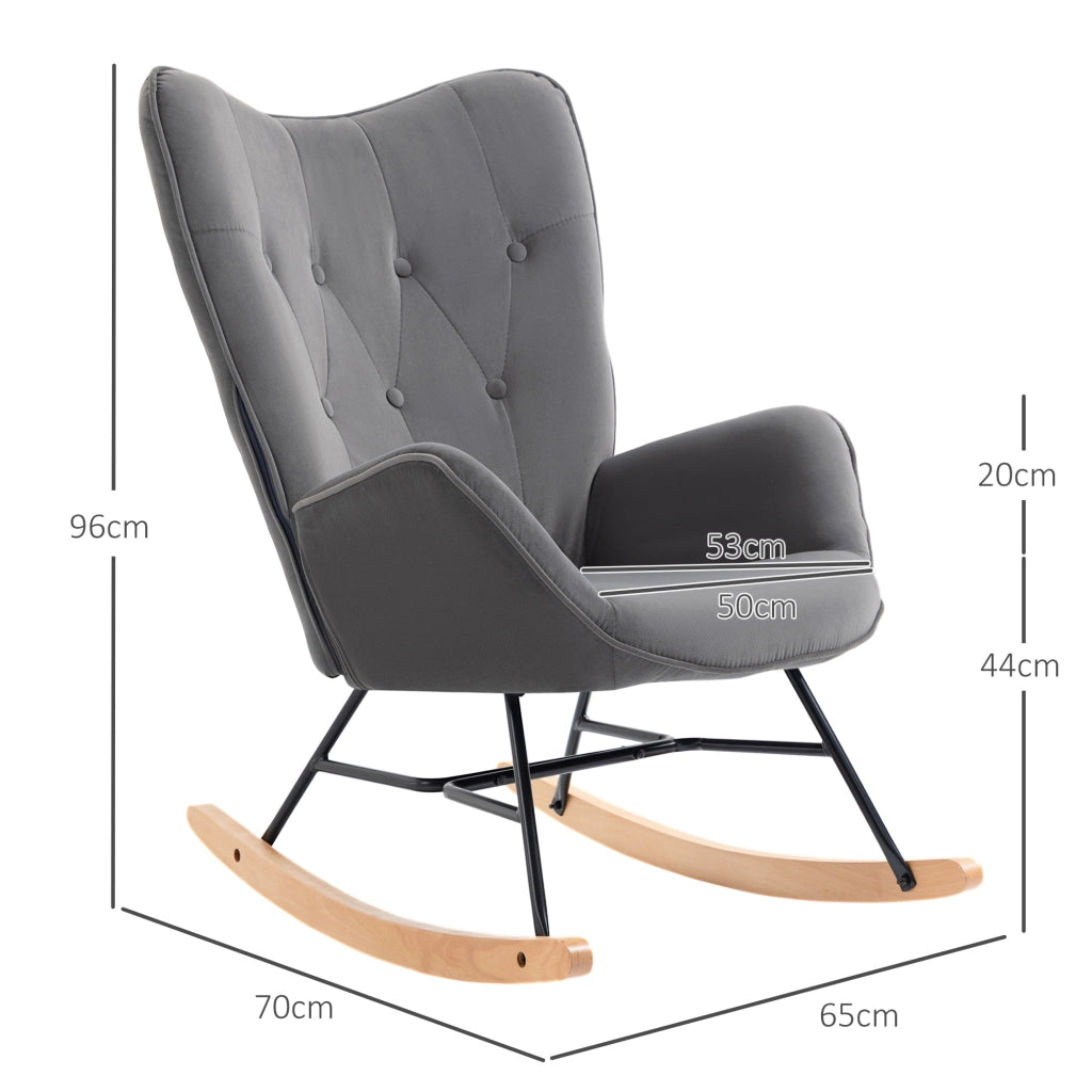 Poltrona a dondolo in poliestere con schienale alto e struttura stabile, grigio scuro 65 × 70 × 96 cm