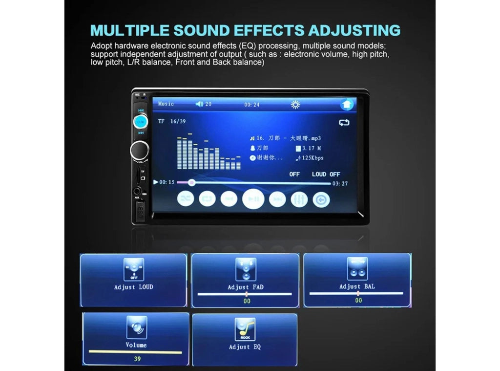 Autoradio 2 Din Touch Screen da 7 "Pollici Bluetooth Car audio AUX FM Supporto Telecamera Posteriore e Telecomando