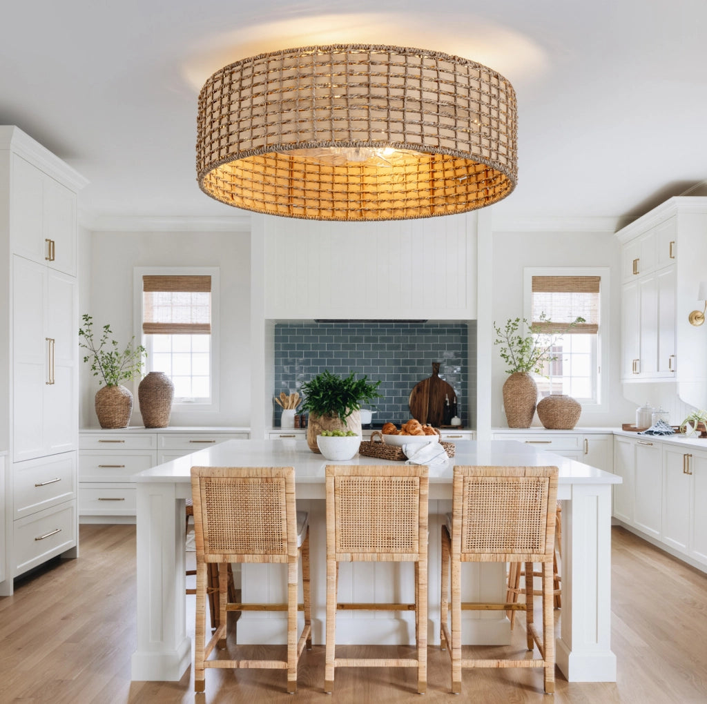 Ventilatore da soffitto con luce in rattan; controllo Bluetooth e telecomando; colore rame