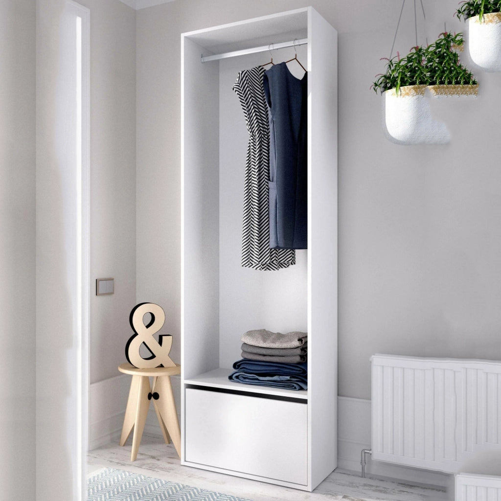 Guardaroba grande Islamabad, Mobile camera da letto, Cabina armadio portabiti, Armadio appendiabiti, 60x45 h205 cm, Bianco e Rovere