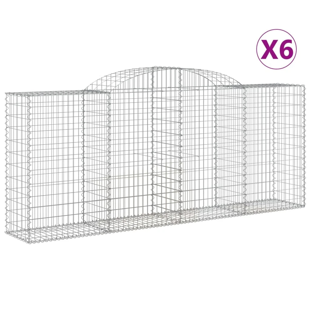 Cestini gabbioni recinzione a gabbia muro di contenimento ad arco 6 pezzi 300 x 50 x 120/140 cm ferro zincato argento 02_0041022