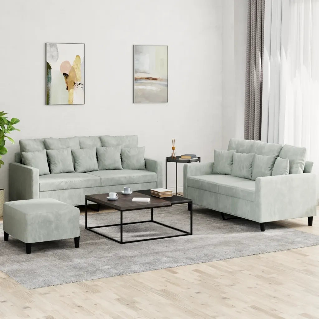 Set di Divani 3 pz con Cuscini Grigio Chiaro in Velluto 3201710