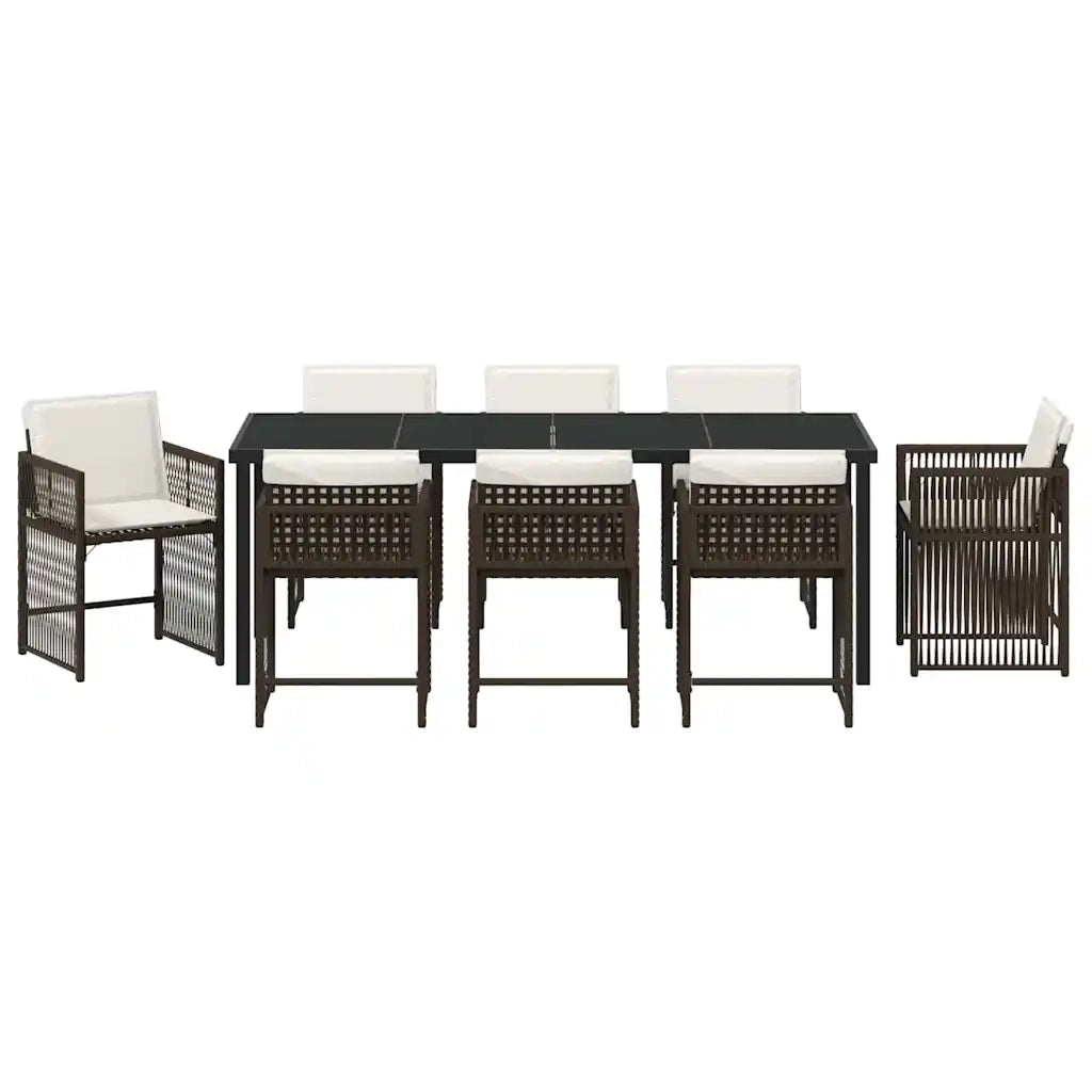 Set da Pranzo per Giardino 9 pcs Marrone polyrattan 3380784