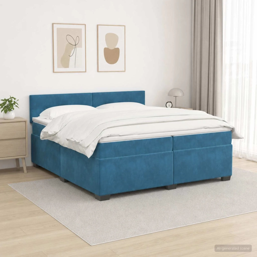 Letto con Box Spring, Materasso e LED Blu 200 x 200 cm Velluto 3452250