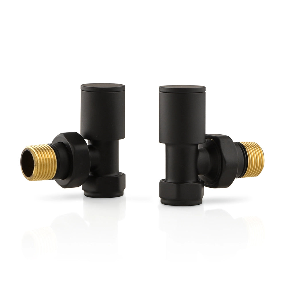 Valvole termoarredo tonde nere con attacco G 1/2 e raccordo rame da 12 mm