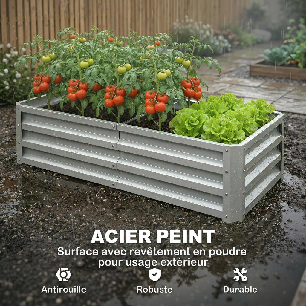 Orto rialzato da giardino rettangolare ¨C Xylo ¨C acciaio ondulato grigio argento 120x60x30,5 cm