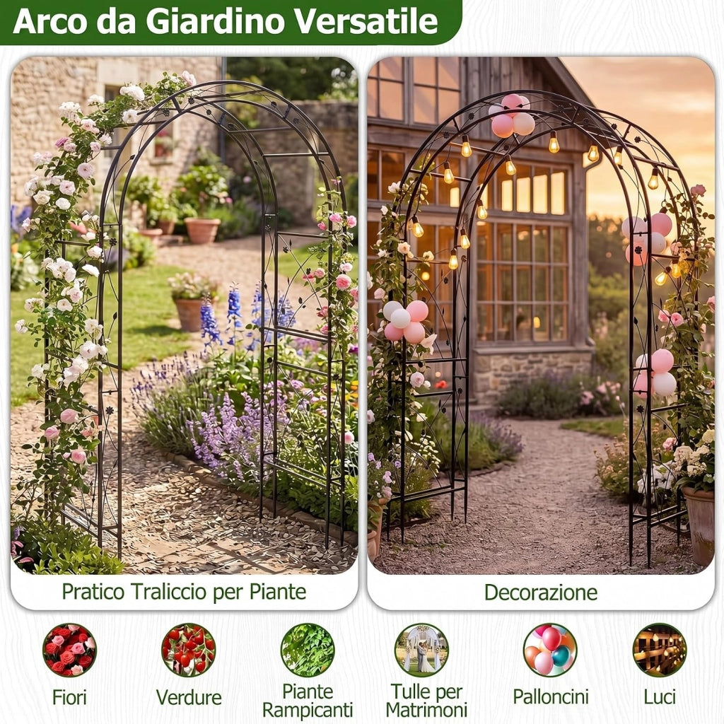 Arco da Giardino, Pergolato per Piante Rampicanti, Vite e Rose | Pergola Decorativa con Motivi a Foglia da Giardino, Ingresso, Viale e Cortile per Matrimonio e Festa, 138 x 59 x 213 cm