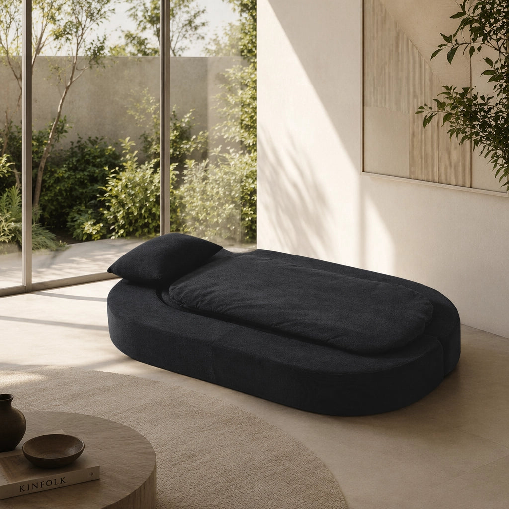 Divano letto convertibile in spugna ad alta densità con rivestimento sfoderabile, senza montaggio, flanella nera