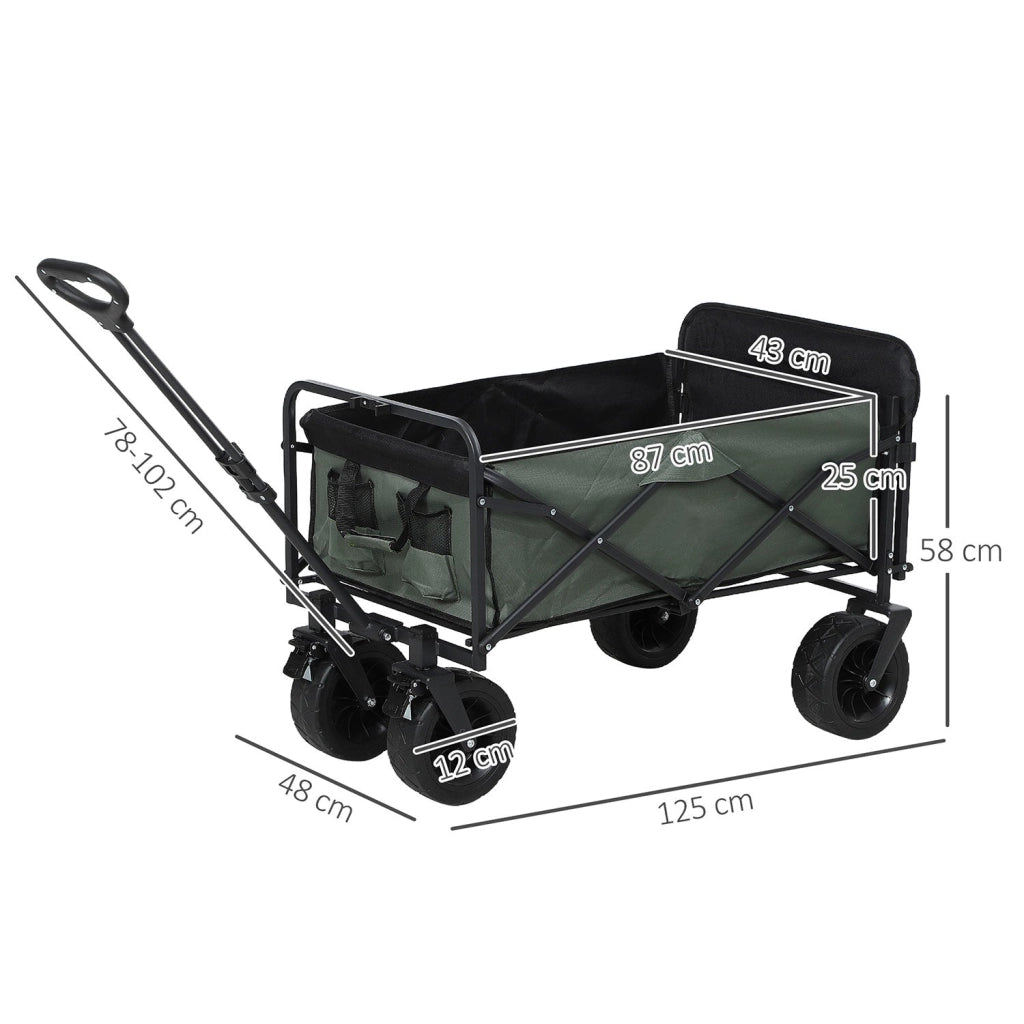 Carrello da Giardino 125x48x78-102 cm da 95L Pieghevole in Acciaio e Poliestere Verde