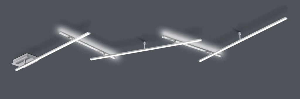 INDIRA PLAFONIERA-APPLIQUE LED  25W 3000lm, 3000KANCHE RETRO-ILLUMINATA CON 5 BACCHETTE ORIENTABILI ACCIAIO SATINATO L. 245CM