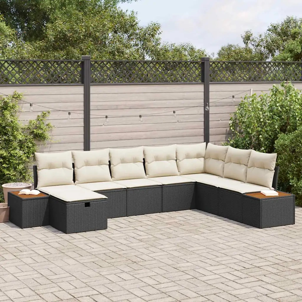 Set Divano da Giardino con cuscino Nero polyrattan
