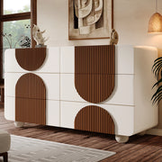 Cassettiera con 6 Cassetti Design Elegante ¨C MINIMAL ¨C Bianco con Inserti in Legno Marrone 121x71x41 cm