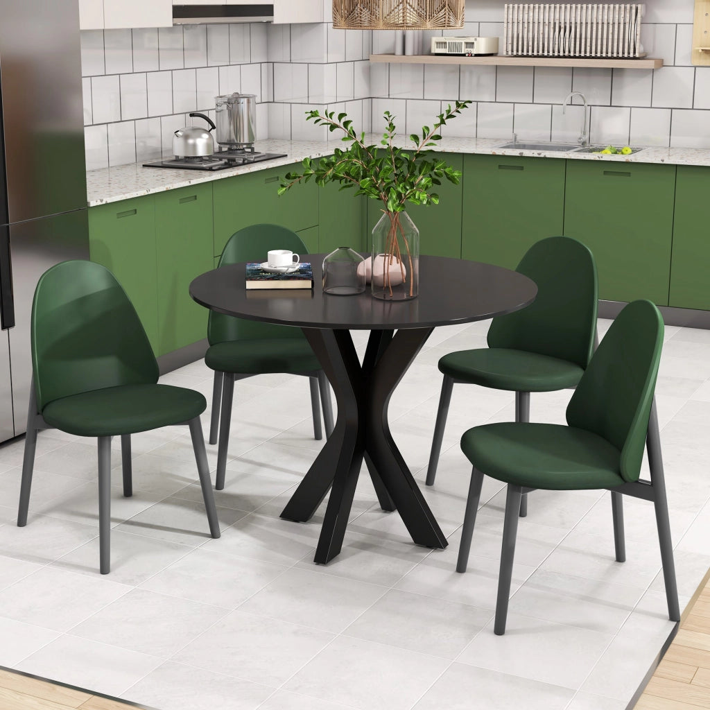 Tavolo da Pranzo Moderno Rotondo per 4 Persone Ø100x75 cm in Acciaio e MDF Nero