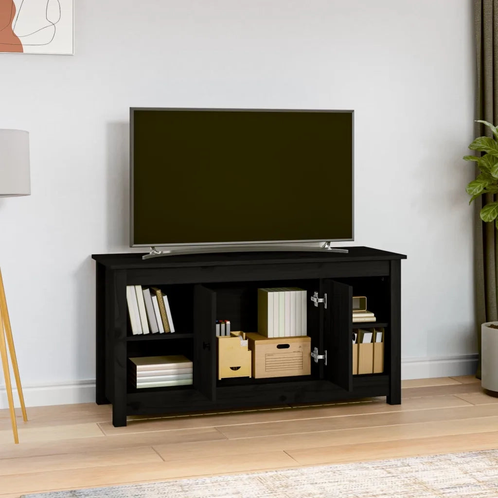 Mobile Porta TV Nero 103x36,5x52 cm in Legno Massello di Pino 814578