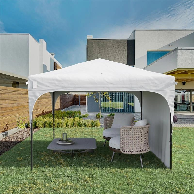 GAZEBO DA GIARDINO 3X3 M AD ALTEZZA REGOLABILE SU 3 LIVELLI, IN POLIESTERE E ACCIAIO, BIANCO