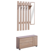 Set Ingresso con Specchio Appendiabiti Scarpiera 3 Ganci Ripiani e 2 Cassetti ¨C Zephmum ¨C Rovere