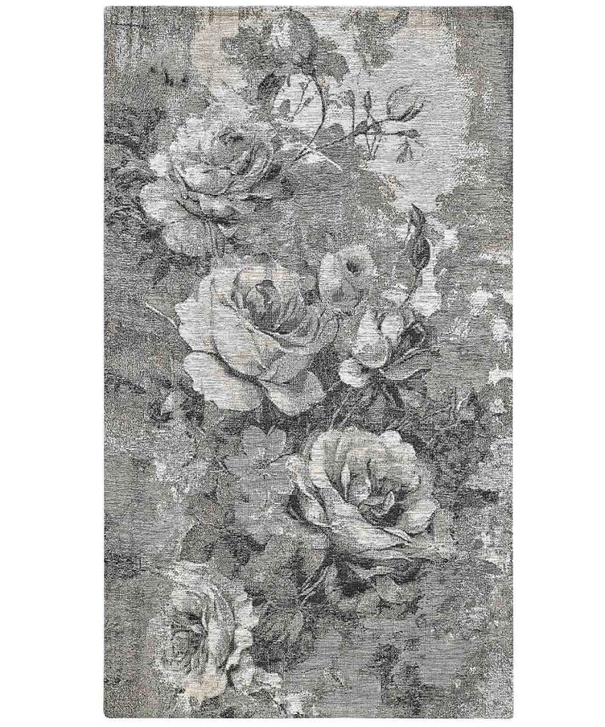 Tappeto Arredo ROSE GRIGIO salotto soggiorno camera, disegno floreale giardino fiorito, multiuso lavabile antiscivolo cm.140x200