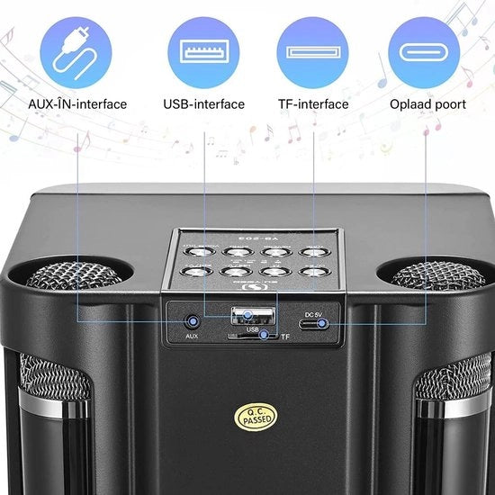 Impianto Karaoke con 2 Microfoni Senza Fili - Altoparlante Portatile Karaoke - Bluetooth - Impianto Microfono Karaoke - Supporta USB TF AUX - Per Casa O Feste