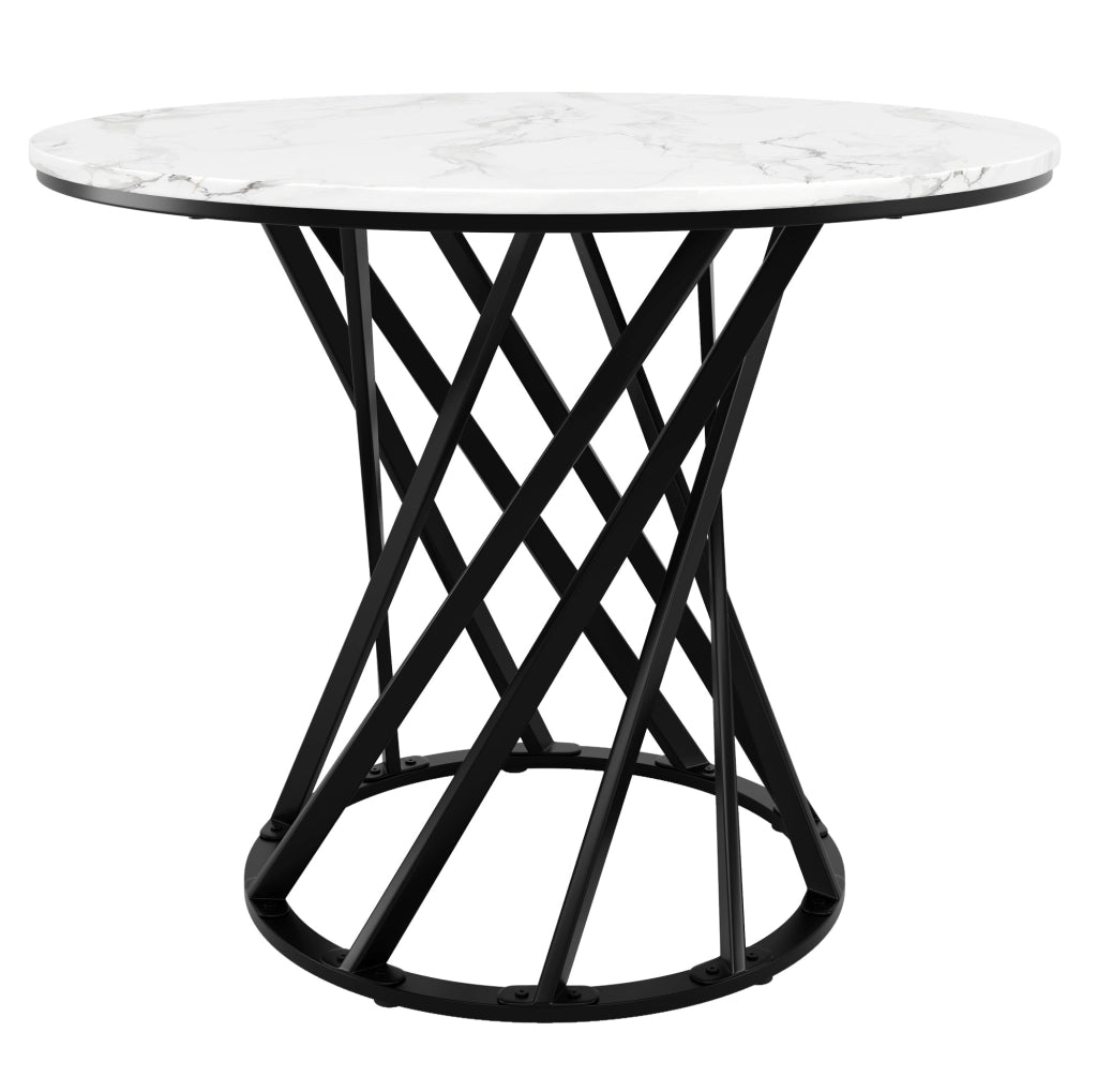 Tavolo da pranzo rotondo 80x80x76 cm con piedi regolabili; MDF e metallo bianco e nero