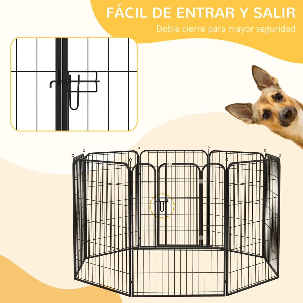 Recinto per Cani 8 Pannelli con Porta ¨C zephmum ¨C Nero 80x100 cm