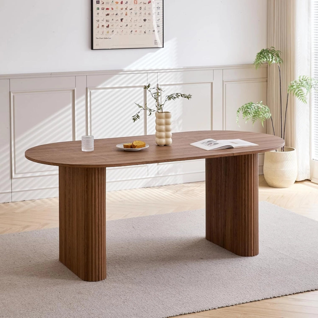 GrandCA HOME Tavolo da Pranzo Ovale in Legno, Tavolo da Cucina Moderno da 180 CM, Ampia Scrivania in MDF per 6-8 Persone (Marrone Chiaro)