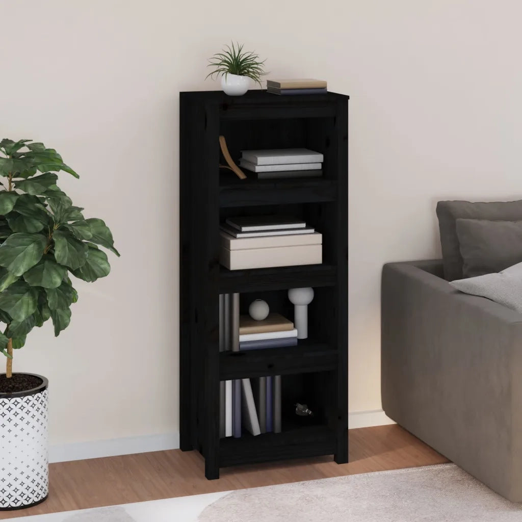 Libreria Nera 50x35x125,5 cm in Legno Massello di Pino 821713