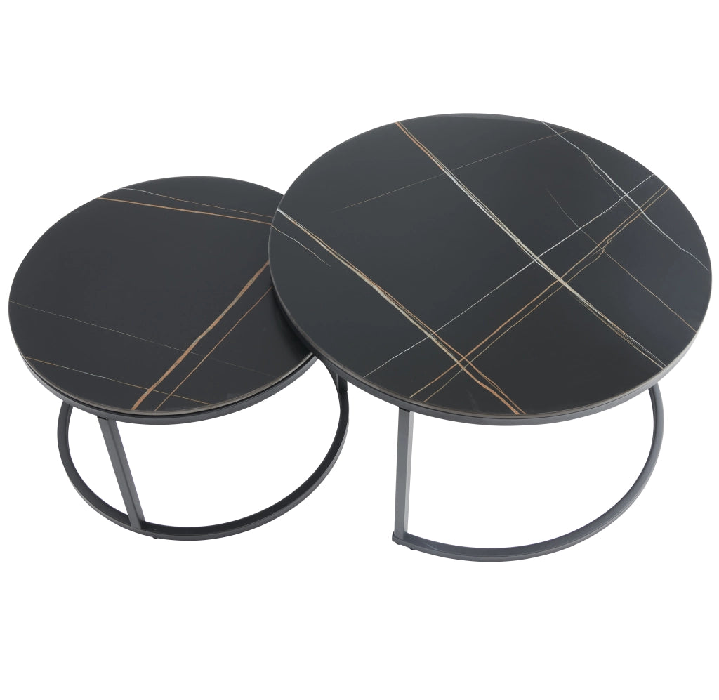 Tavolino da caffè TAJDA set da 2 (marmo nero + oro)