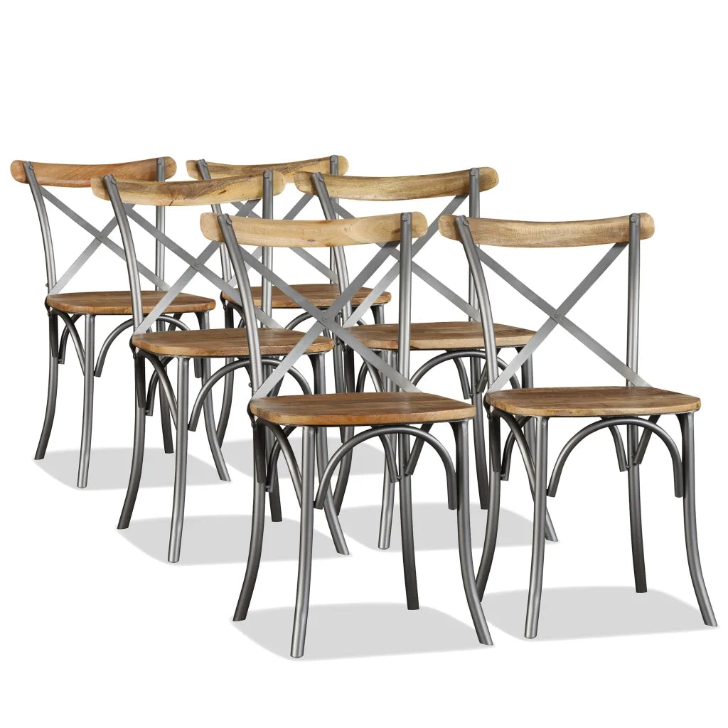 Sedie da Pranzo 6 pz Legno Massello di Mango Schienale Acciaio cod mxl 76333