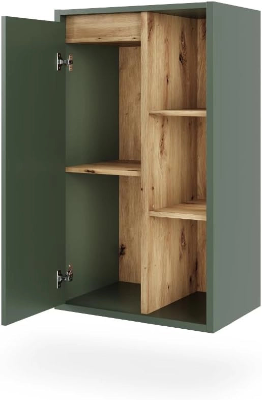 Mobiletto midi Viola, Verde/Artigianale, 50 x 86 cm con ripiani aperti, adatto per montaggio a parete e combinabile con la serie Viola