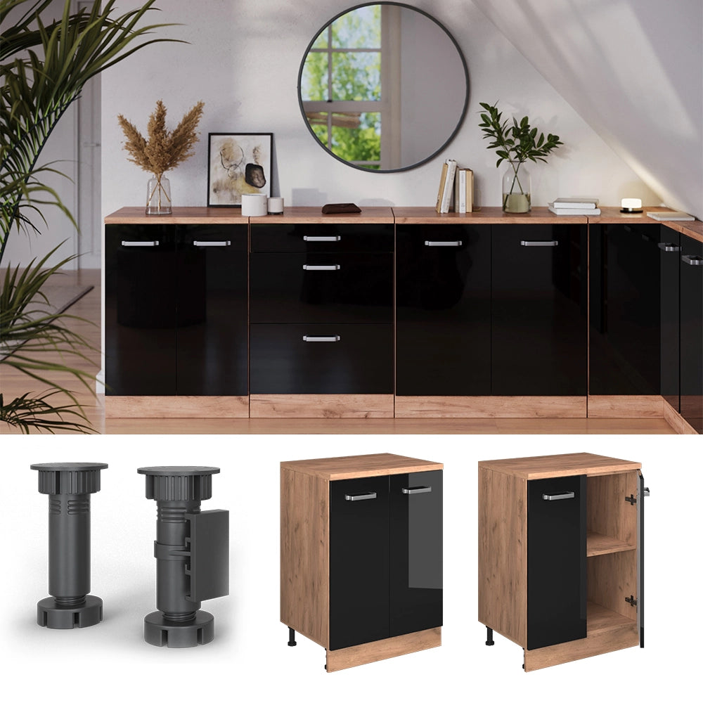 Mobile per mansarda Rion Nero lucido/Rovere dorato 60 x 83.8 cm senza inclinazione con 2 ante Vicco