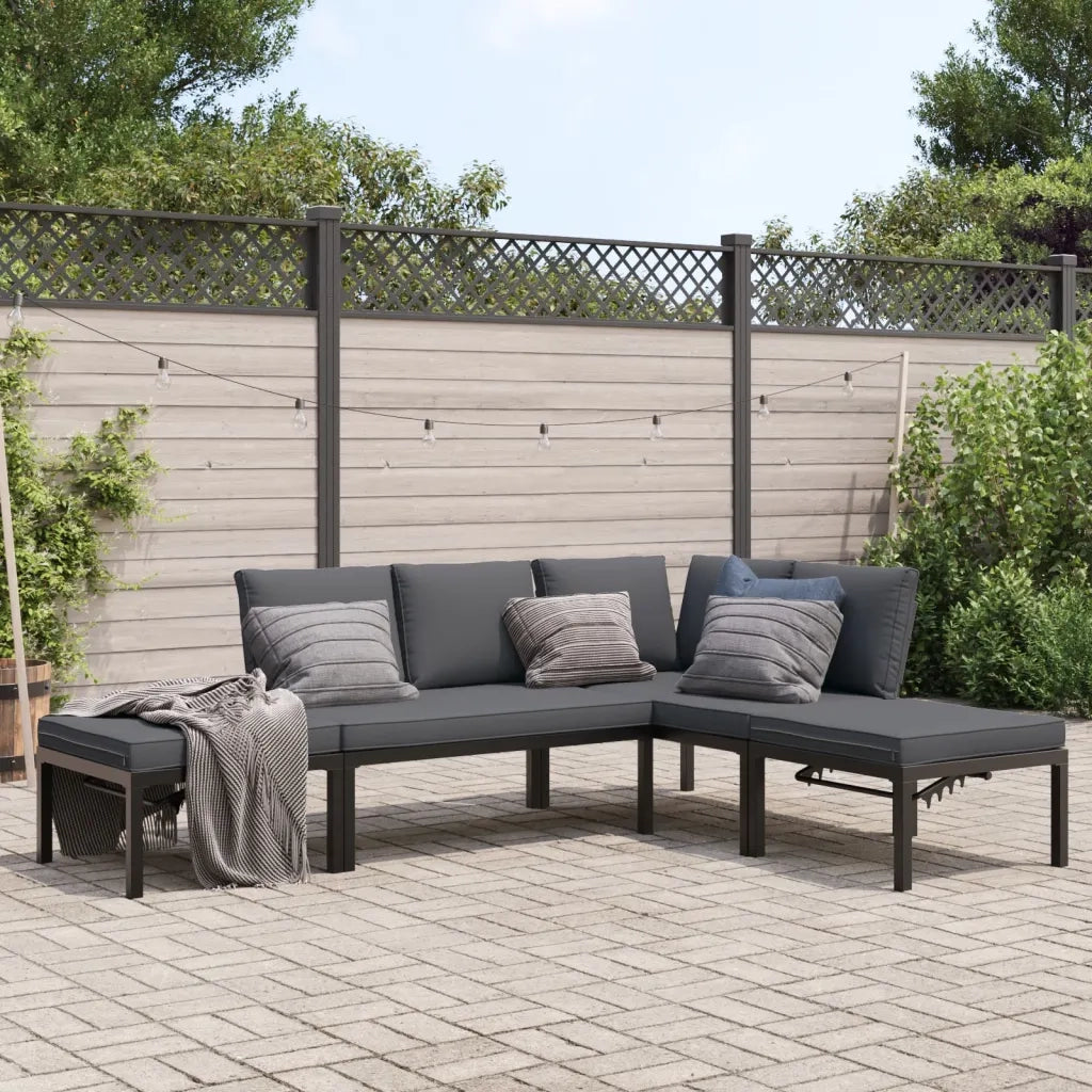 vidaXL Set Divani da Giardino 4 pz con Cuscini in Alluminio Nero