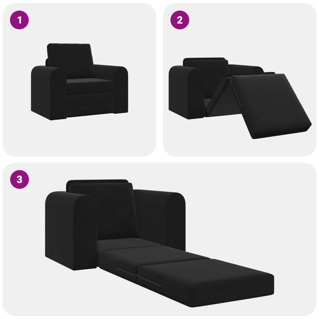 Divano Letto da Pavimento 2 in 1 Nero 98x71x83 cm in Velluto