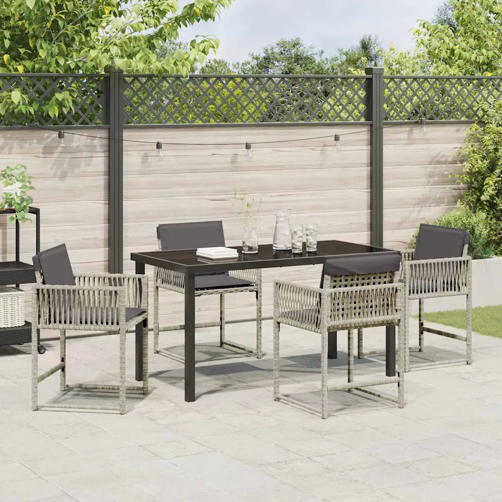 Set da Pranzo per Giardino 5 pz | Set Salotto da Giardino Grigio chiaro polyrattan
