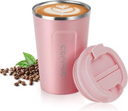 Moka isolata, moka da viaggio, moka da viaggio in acciaio inossidabile, moka da viaggio a doppia parete impermeabile, adatta per il viaggio e per l'ufficio, Rosa - 510 ml