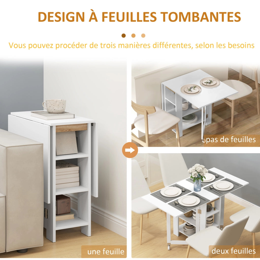 Tavolo da pranzo pieghevole con ripiani ¨C zephmum ¨C 120x60x75 cm bianco