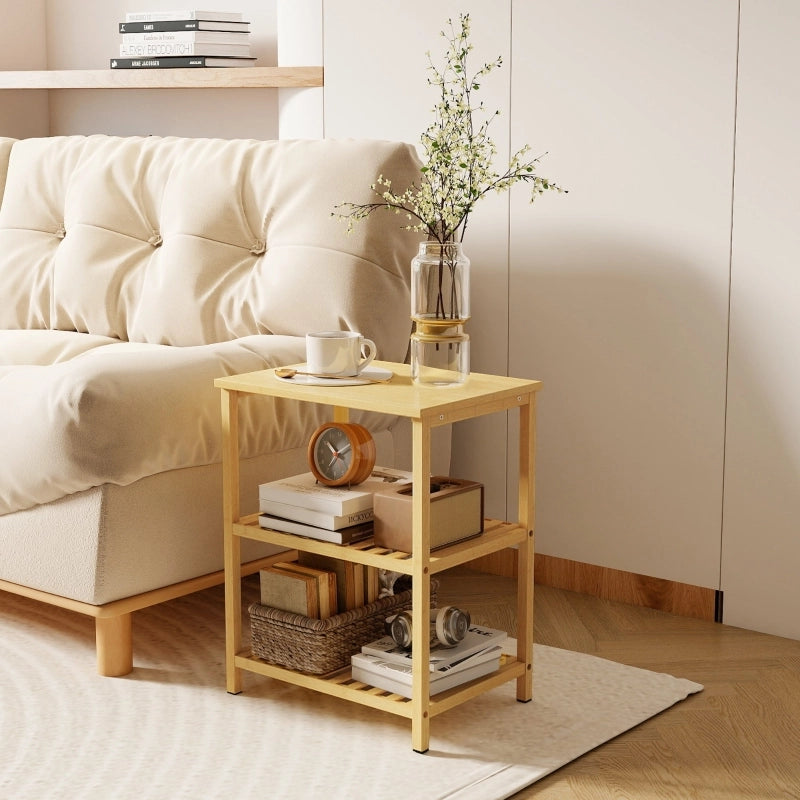 Tavolino da salotto a 3 ripiani in bambù con vani aperti, per soggiorno e camera da letto, 40.6×30×50.5 cm