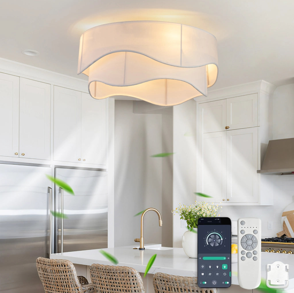 Ventilatore da soffitto con luce, controllo App e telecomando, 6 velocità, reversibile, oro e bianco