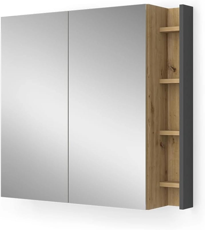 Specchio contenitore bagno Edelin, Cachemire, 80 x 75 cm con ripiani, per montaggio a parete con superficie a specchio integrata