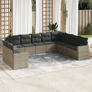 Set Divano da Giardino 10 pz con Cuscini Grigio in Polyrattan 3251507