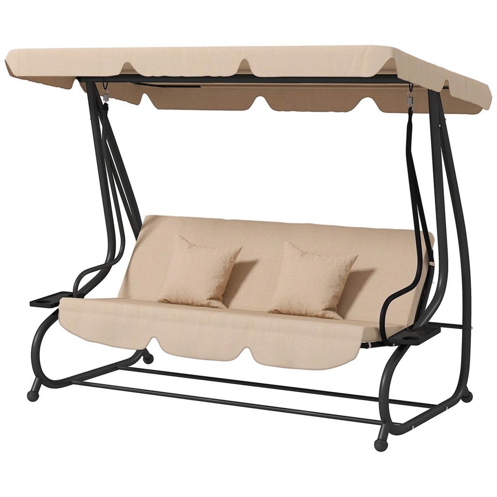 Divano a dondolo 3 posti Hollywood ¨C zephmum ¨C Marrone, Polyrattan, Acciaio, 200x120x164 cm