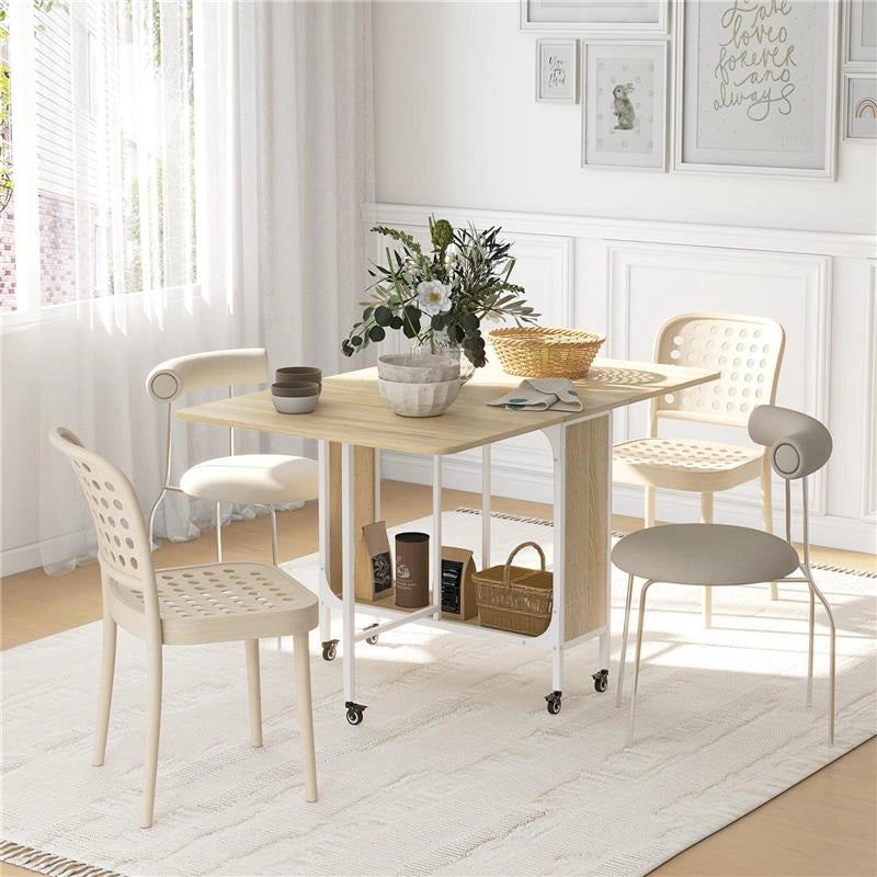 TAVOLO DA PRANZO PIEGHEVOLE PER 6 PERSONE MAX CON RIPIANO, IN LEGNO E METALLO, 130X80X74 CM, BIANCO E COLOR LEGNO