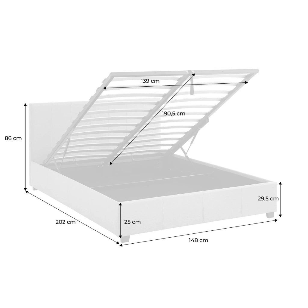 Letto a cassettone con rete a doghe e testiera, 140x190cm, beige