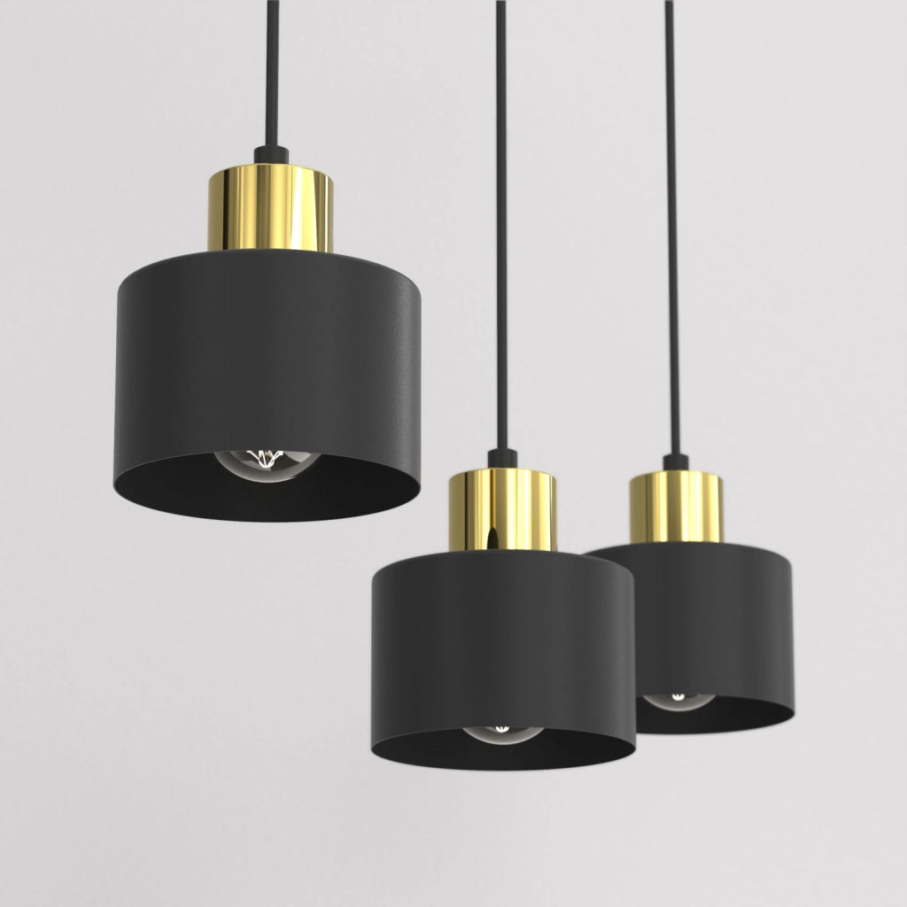 Lampada sospesa Parkla 3 luci E27 nera oro Luminex