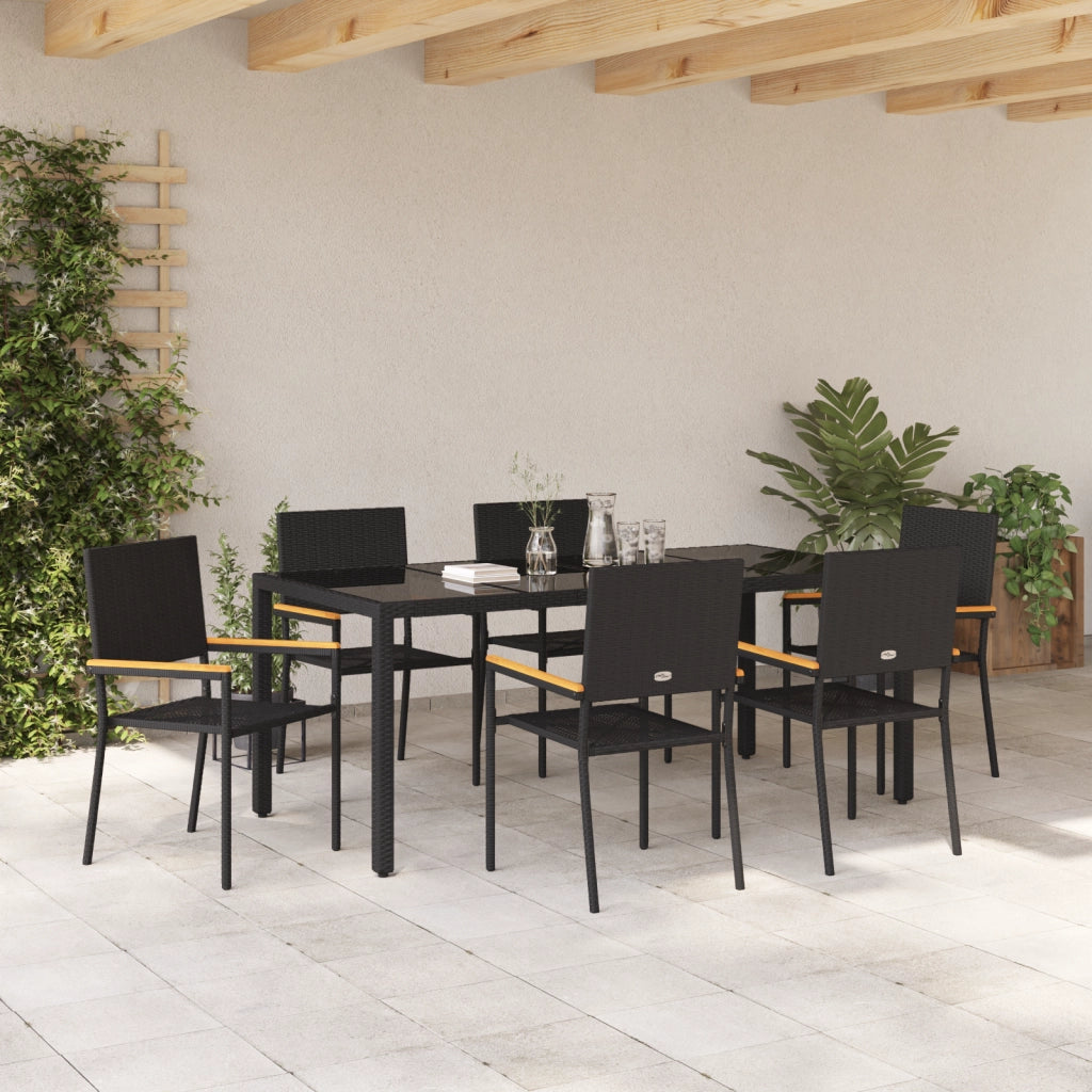 Set pranzo giardino  7 pezzi polyrattan nero
